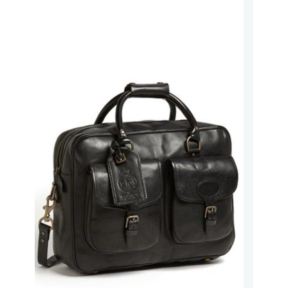Vintage Polo Ralph Lauren Commuter Laptop Bag Rich Black Leather Crossbody